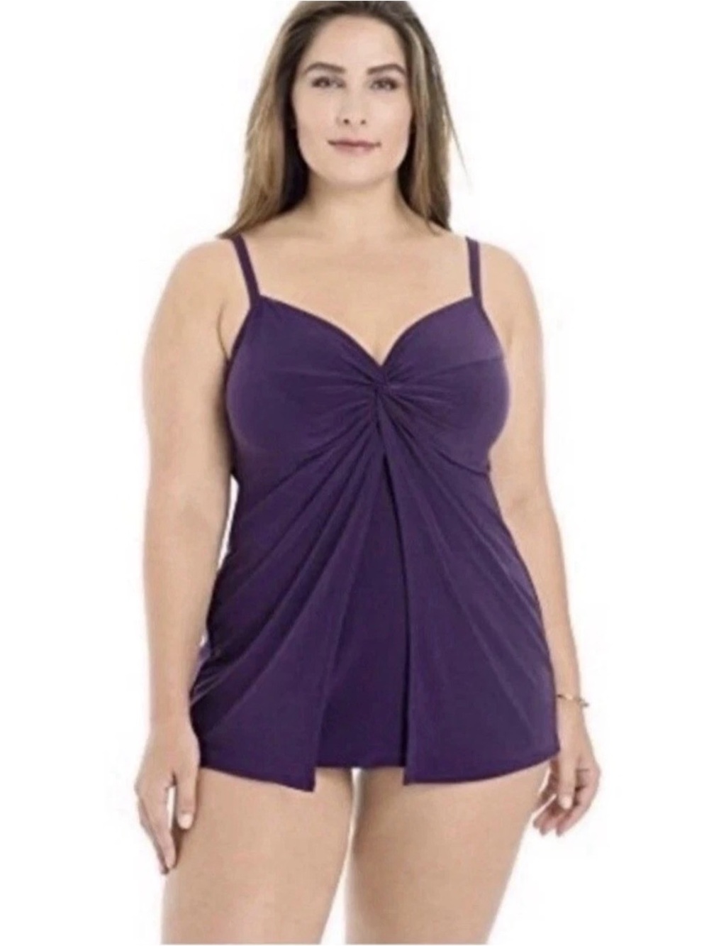 Miraclesuit Tankini Top 16 Love Knot Underwire Layered Flyaway Boho Beach Purple
